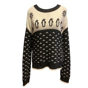 Kate Spade New York Penguin Snowflake Sweater XL White & Black Knit